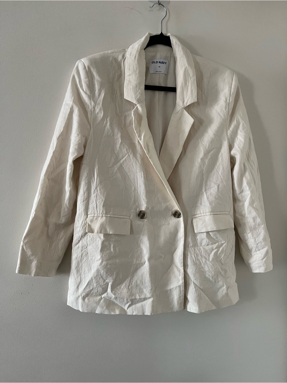 Old Navy Cream Linen Blend Double Breasted Blazer XS Coastal Preppy Euro Summer